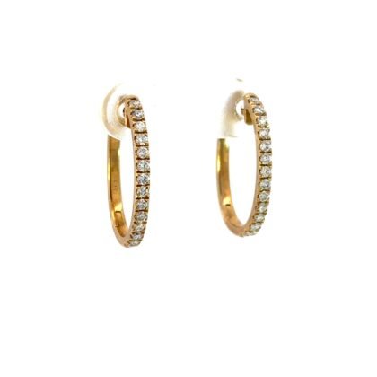 9K Yellow Gold Hoop Earrings with 28 Round Lab Grown Diamonds TDW 0.55 Carat