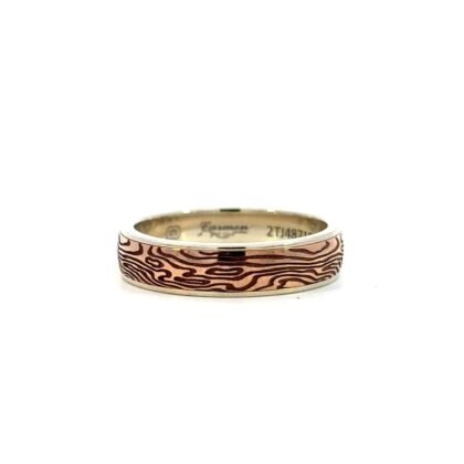 9K 2 Tone Gold Ring Wood Pattern Wedder