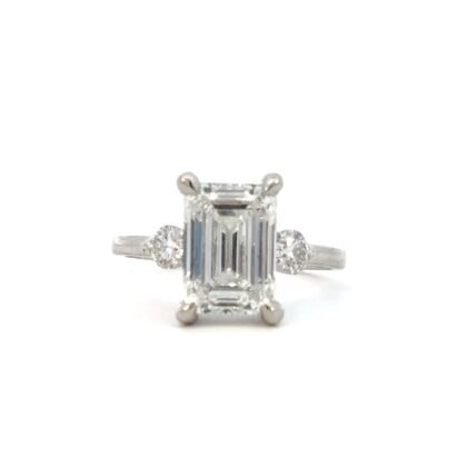 Platinum Ring with Lab Grown Emerald cut Diamond 3.56ct and 02 Round Diamonds TDW 0.33 Carat