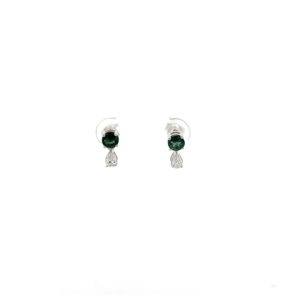 14KT White Gold Teal Sapphire Earrings with Lab Grown Diamonds