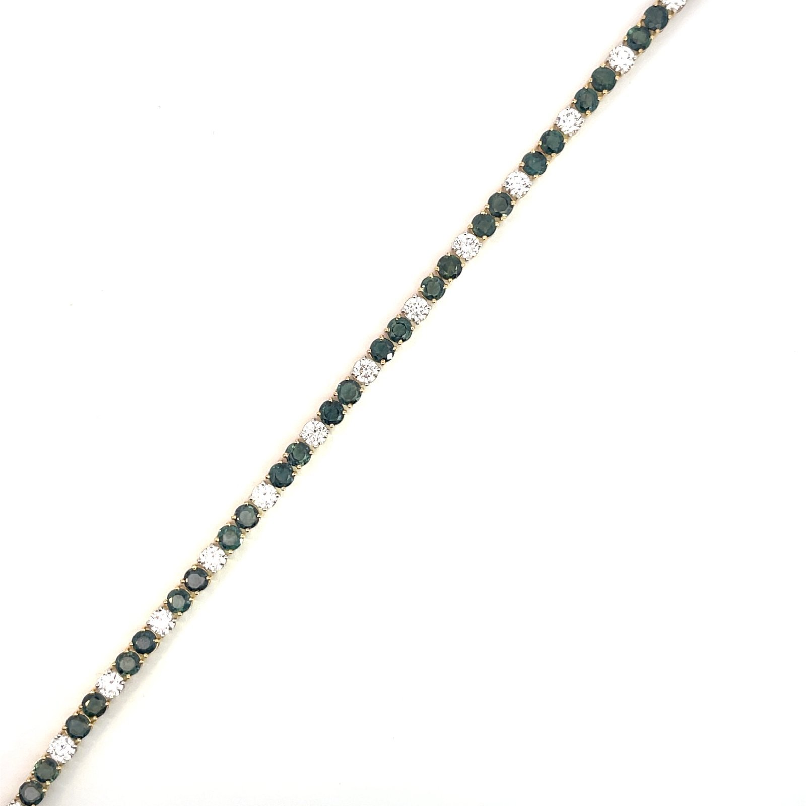 9K Yellow Gold Tennis Bracelet with 30 Round Sapphires TCW 6.06 Carat and 15 Round Lab Grown Diamonds TDW 2.33 Carat - Image 2