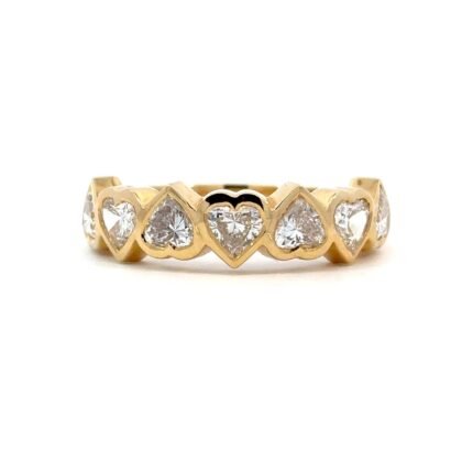 18K Yellow Gold Ring with 7 Lab Grown Heart shaped Diamonds TDW 1.68 Carat