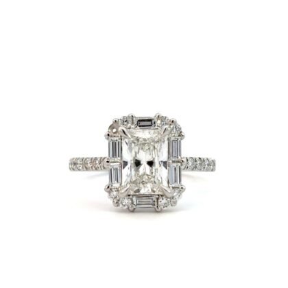 Platinum Ring with Lab Grown Emerald cut Diamond 1.51ct and 34 Round Diamonds TDW 0.75ct