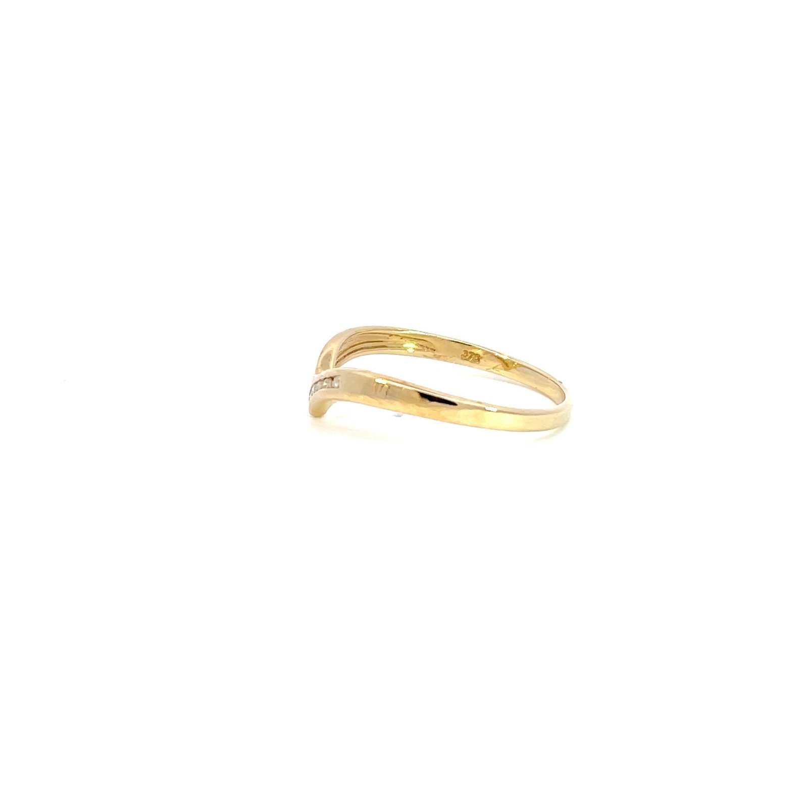 9K Yellow Gold Wishbone Ring with 5 Diamonds - Image 3