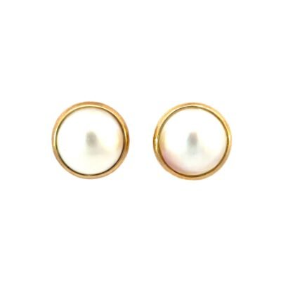 9K Yellow Gold Earrings with Mabe Pearls
