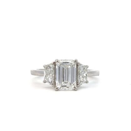 Platinum Ring with Lab Grown Emerald cut Diamond 1.52ct and 2 Baguette cut Diamonds TDW 0.66ct