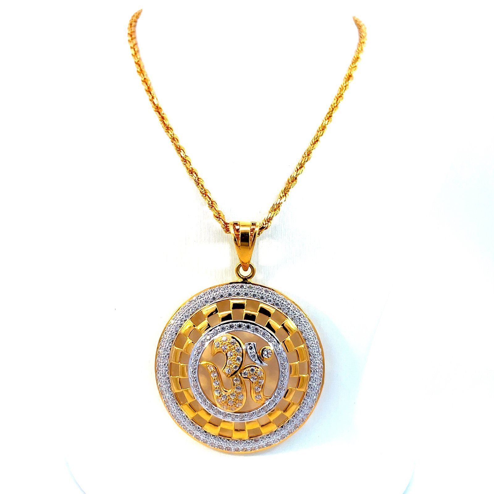 22 KT Yellow Gold Om Pendant with Cubic Zirconia - Image 2