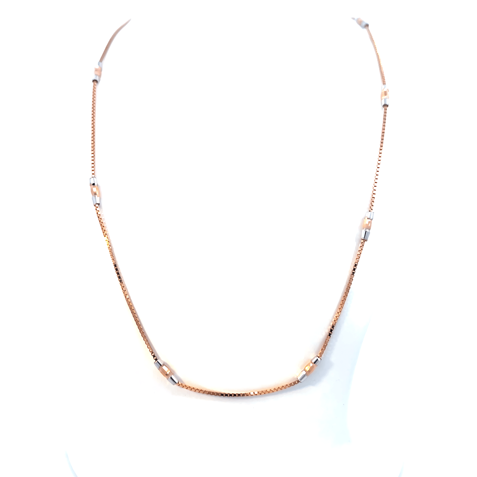 18 KT White & Rose Gold Beaded Chain 45cm