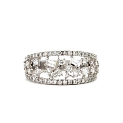 18K White Gold Ring with 67 Multi-shaped Lab Grown Diamonds TDW 1.03 Carat