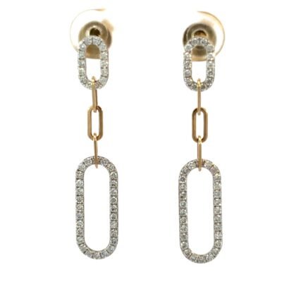9K Yellow Gold Drop Earrings with 84 Round Lab Grown Diamonds TDW 0.69 Carat