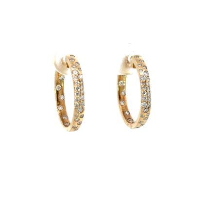 9K Yellow Gold Hoop Earrings with 62 Round Lab Grown Diamonds TDW 0.52 Carat