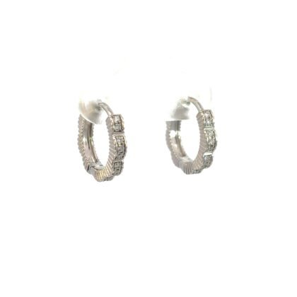 9K White Gold Hoop Earrings with 20 Round Lab Grown Diamonds TDW 0.15 Carat