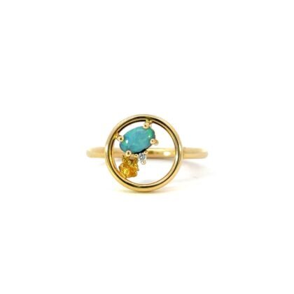 18K Yellow Gold Ring with Doublet Opal, Nugget and Diamond