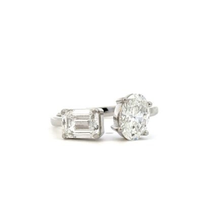 Platinum Ring with Emerald and Oval cut Lab Grown Diamonds TDW 2.06 Carat