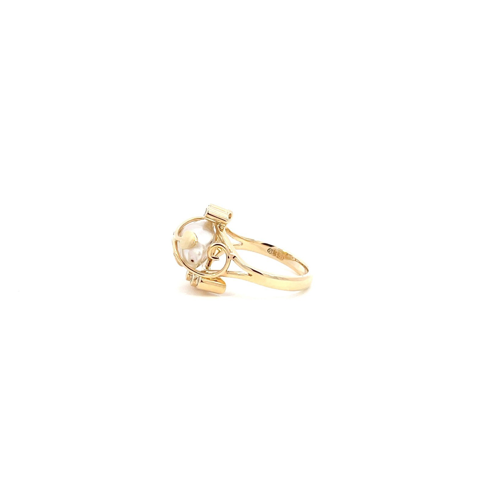 9K Yellow Gold Ring with Keshi Pearl and Diamonds TDW 0.18 Carat - Image 2