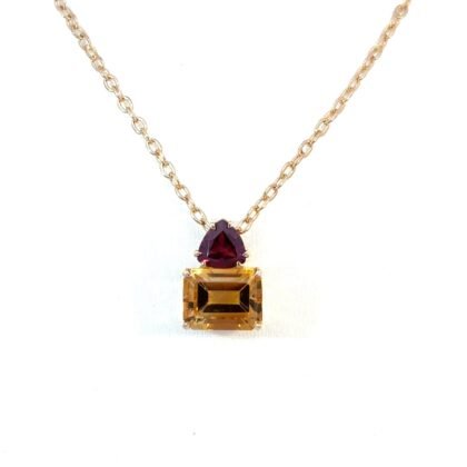 9K Yellow Gold Pendant with Citrine 1.51 Carat and Garnet 0.70 Carat