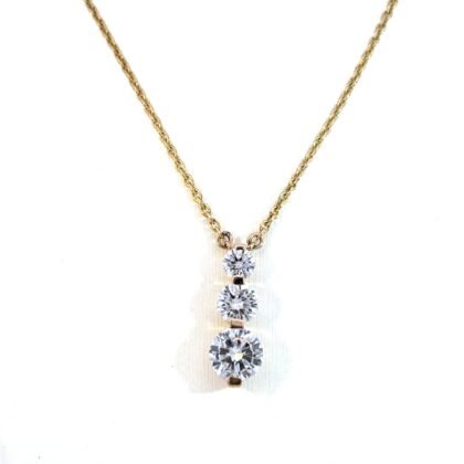 9K Yellow Gold Necklace with 3 Round Lab Grown Diamonds TDW 0.96 Carat
