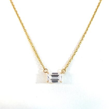 9K Yellow Gold Necklace Emerald Cut Lab Grown Diamond TDW 0.73 Carat