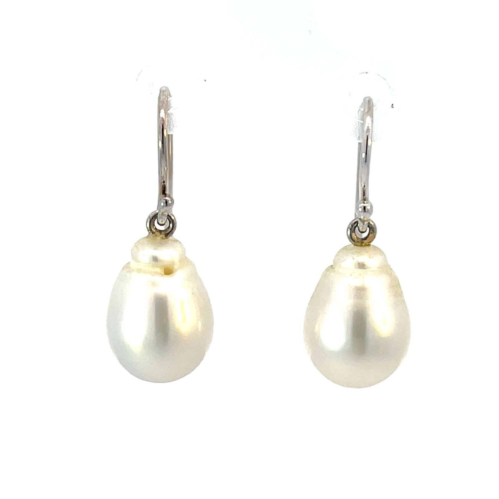 18K White Gold Earrings with Cultured South Sea 9-10mm Pearls - Image 2