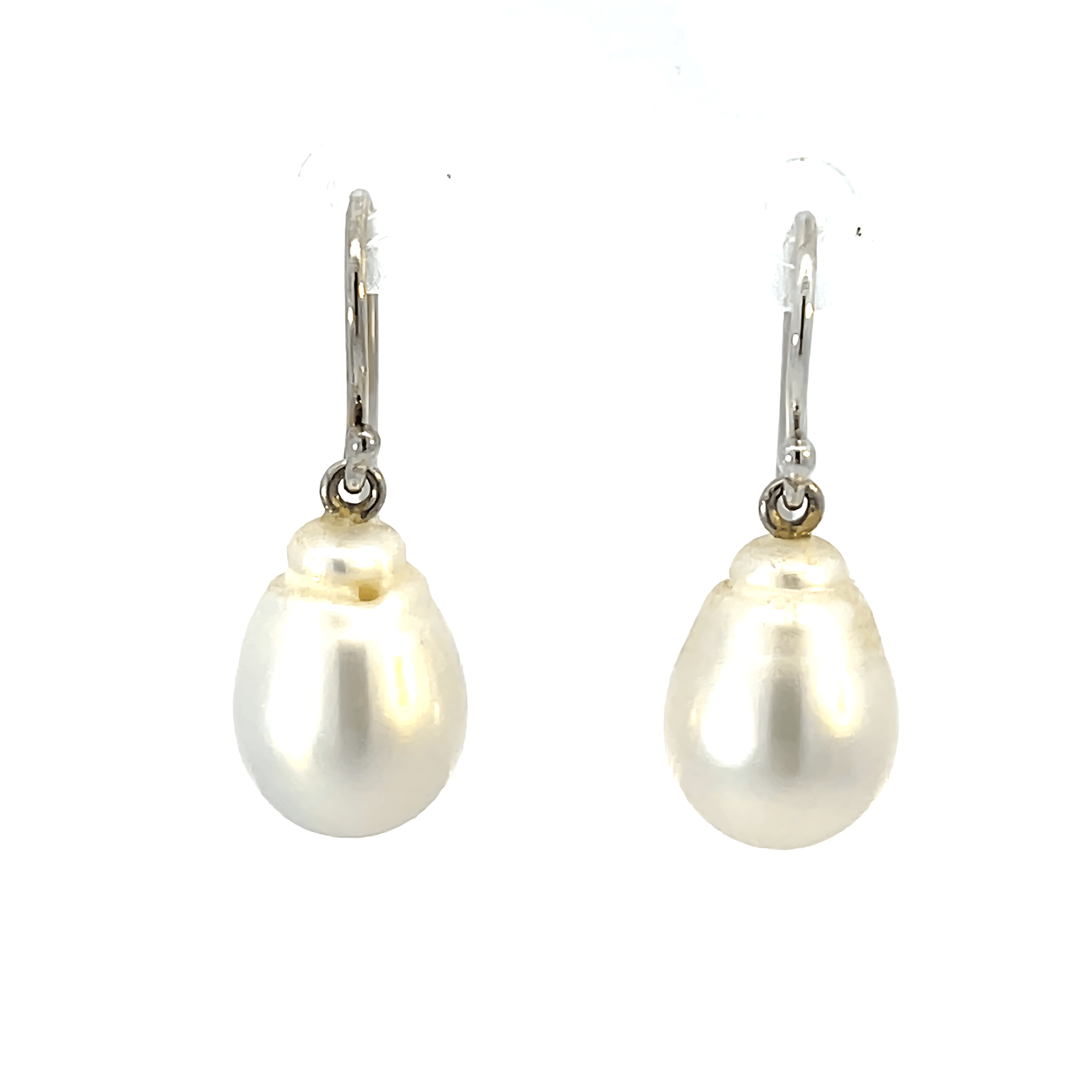 18K White Gold Earrings with Cultured South Sea 9-10mm Pearls
