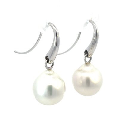 18K White Gold Hook Earrings with Cultured South Sea Pearls 11-12mm