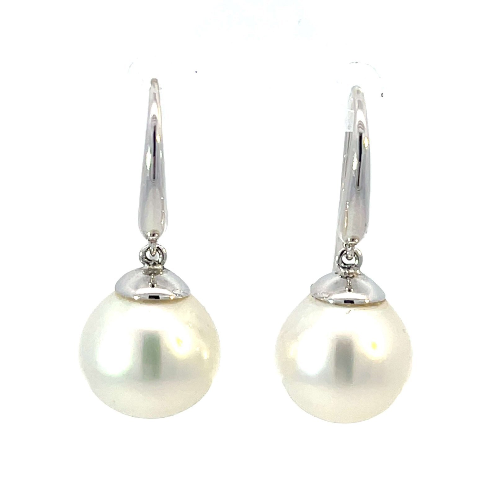 18K White Gold Hook Earrings with Cultured South Sea Pearls 12-13mm - Image 2