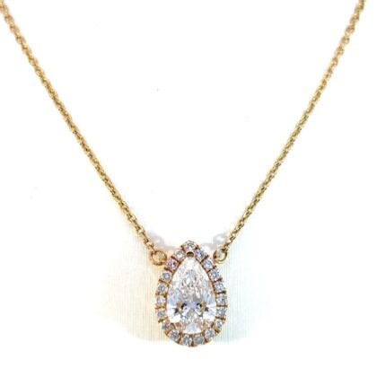 18K Yellow Gold Necklace With Lab Grown Diamonds Pear Diamond 1.0ct E/VS And 19 Round Lab Grown Diamonds 0.19ct 40-45cm