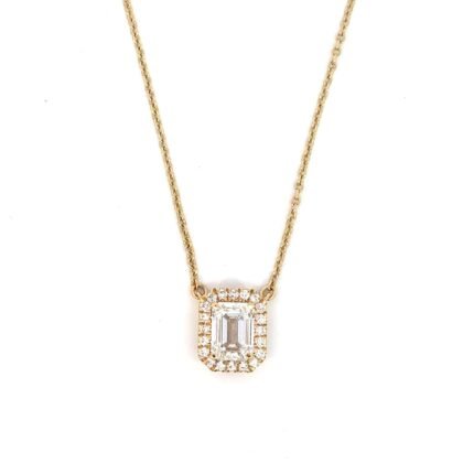 18K White Gold Necklace Lab Grown Diamonds Emerald Cut Diamond 1.0ct E/VS 20 Round Lab Grown Diamonds 0.14ct 40-45cm