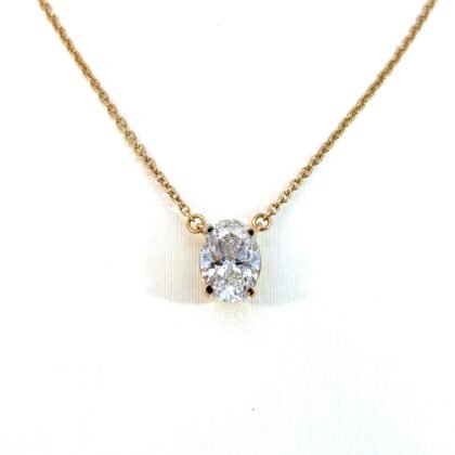18K Yellow Gold Necklace Oval Cut Lab Grown Diamond 1.00 Carat E/VS 40-45cm