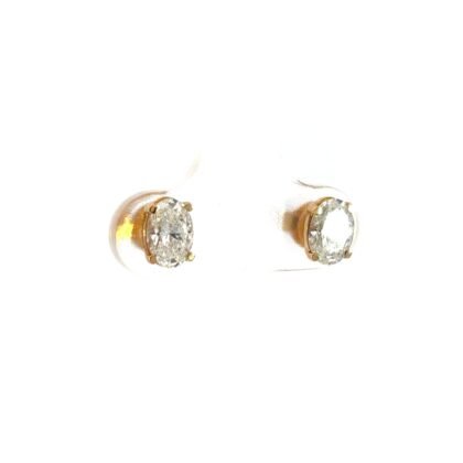 18K Yellow Gold Stud Earrings with 2 Oval Cut Lab Grown Diamonds TDW 1.00 Carat