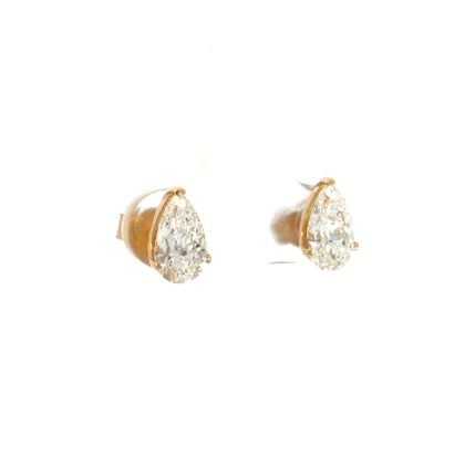 18K Yellow Gold Stud Earrings 2 Lab Grown Pear Diamonds TDW 2.00 Carat