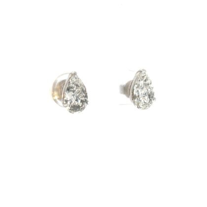 18K White Gold Stud Earrings 2 Lab Grown Pear Diamonds TDW 2.00 Carat