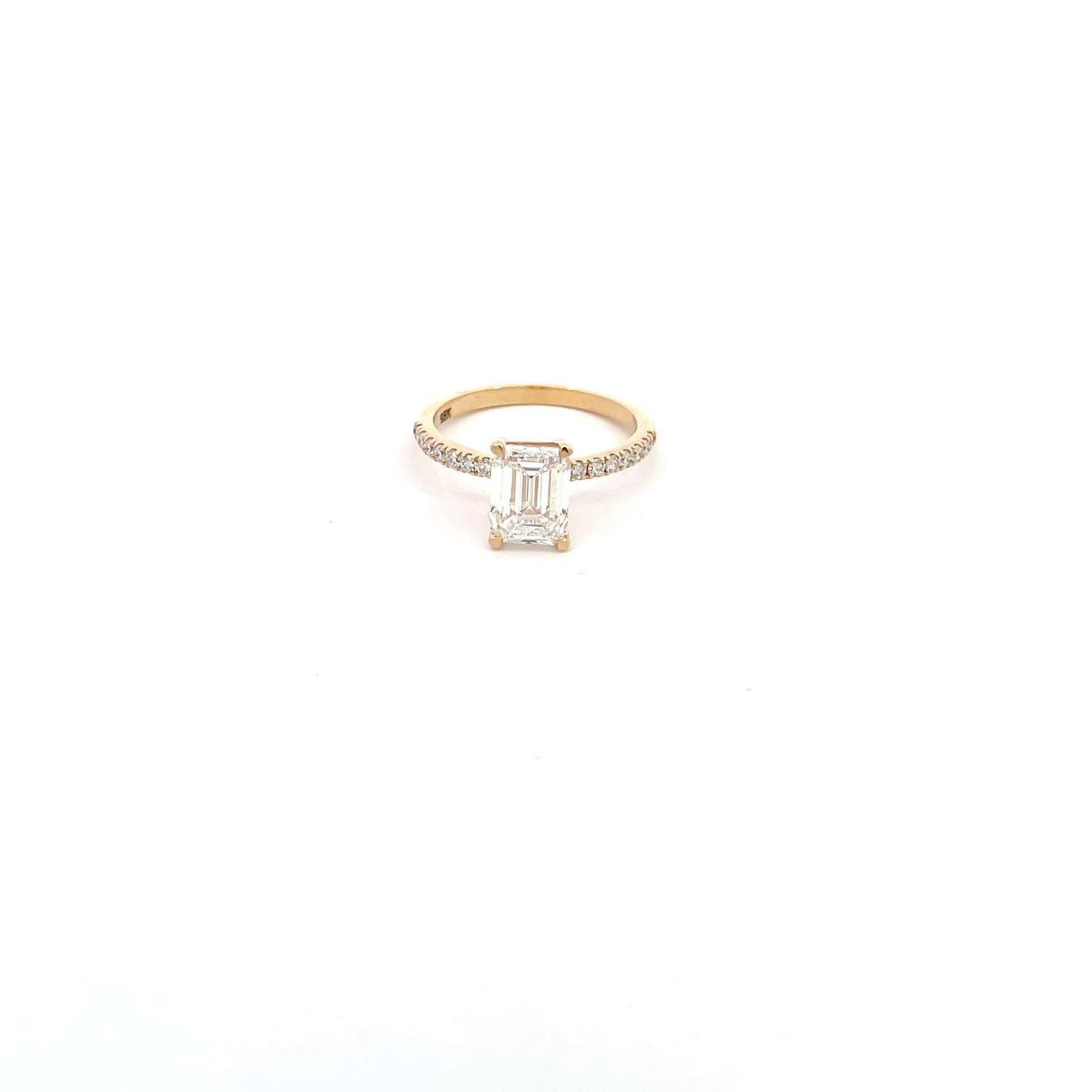 18K Yellow Gold Ring with Lab Grown Emerald cut Diamond 2.02ct and 16 Round Diamonds TDW 0.25ct
