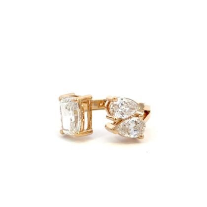 18K Yellow Gold Ring with Lab Grown Emerald cut Diamond 1.51ct and 2 Pear cut Diamonds TDW 1.0ct