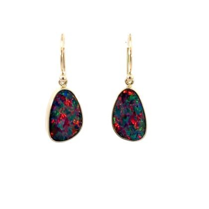 9K Yellow Gold Earrings with Australian Doublet Opal