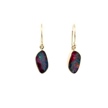 9K Yellow Gold Earrings with Australian Doublet Opal