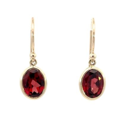9K Yellow Gold Stud Earrings with Oval Natural Garnets