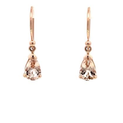 9K Rose Gold Drop Earrings with 2 Pear shaped Natural Morganites