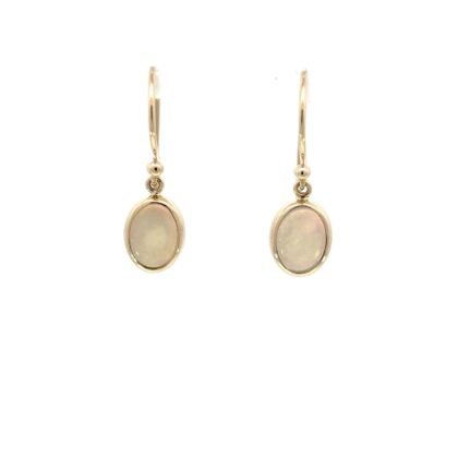 9K Yellow Gold Earrings with Oval shaped Solid Australian Opals from Coober Pedy