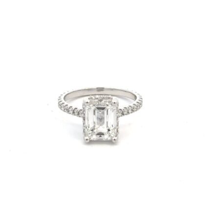 Platinum Ring with Lab Grown Emerald cut Diamond 2.8ct and 40 Round Diamonds TDW 0.51ct