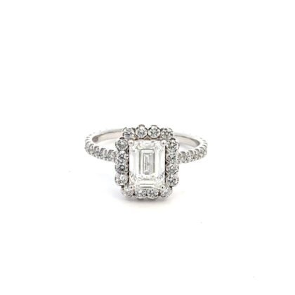 Platinum Ring with Lab Grown Emerald cut Diamond 1.52ct and 40 Round Diamonds TDW 0.72ct