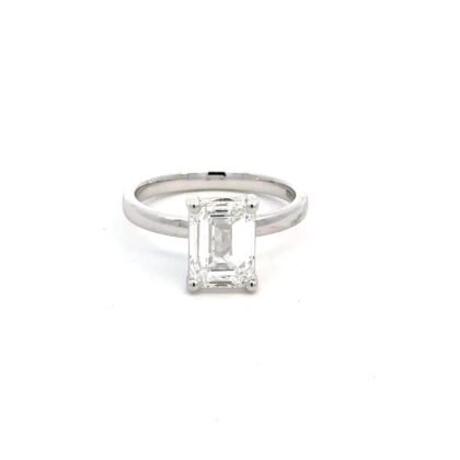 Platinum Ring Lab Grown Emerald Cut Diamond TDW 2.69 Carat
