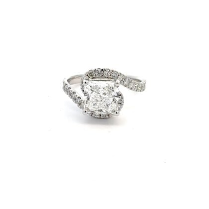 Platinum Ring with Lab Grown Cushion cut Diamond 2.72ct and 28 Round Diamonds TDW 0.59ct