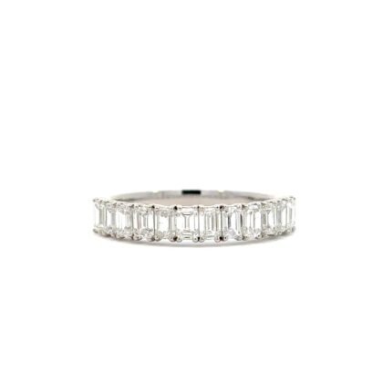 18K White Gold Ring 12 Lab Grown Emerald Cut Diamonds TDW 0.98 Carat