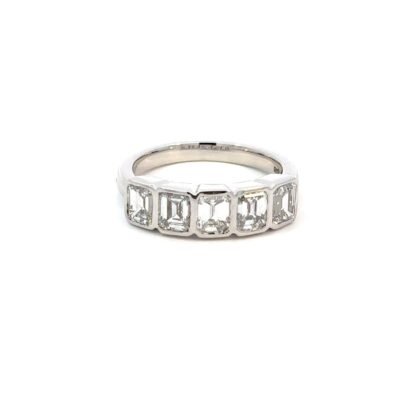 18K White Gold Ring with 05 Lab Grown Emerald cut Diamonds TDW 2.98 Carat