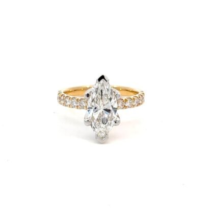 18K Yellow Gold Ring with Lab Grown Marquise cut Diamond 2.02ct and 12 Round Diamonds TDW 0.48 Carat