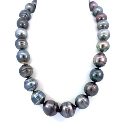 925 Silver Necklace with Black Tahitian Pearls 9.5mm-12mm 45cm