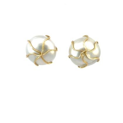 18K Yellow Gold Stud Earrings with South Sea Keshi Pearls