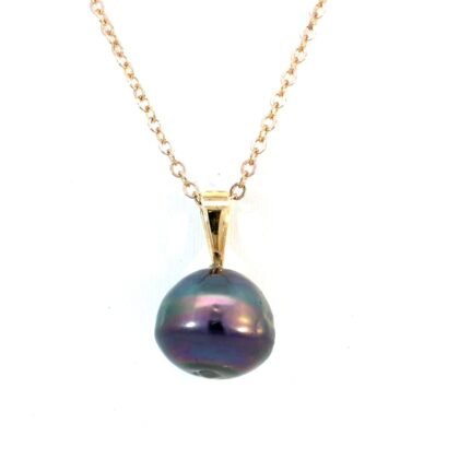 18K Yellow Gold Pendant with Tahitian Pearl 12-13mm