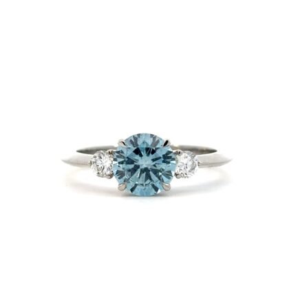 Platinum Ring Lab Grown Round Blue Diamond and White Round Diamonds TDW 1.49 Carat